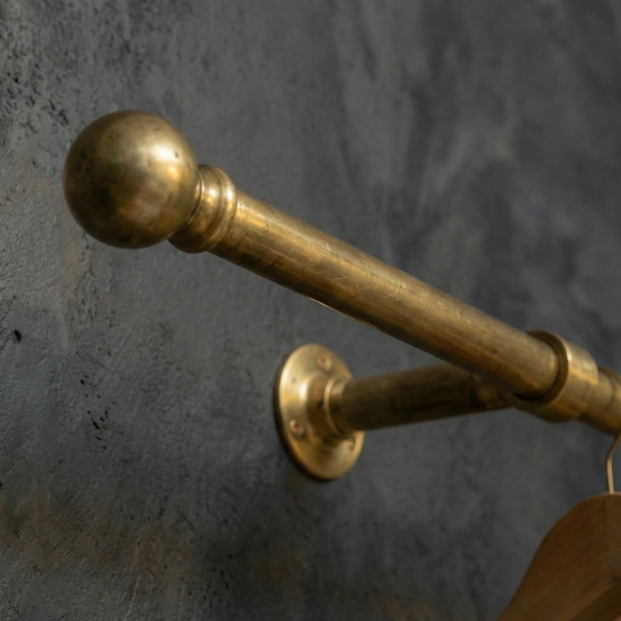 Unlacquered Wall Mount Brass Clothes Rail: Vintage Industrial Closet Hanging Bar
