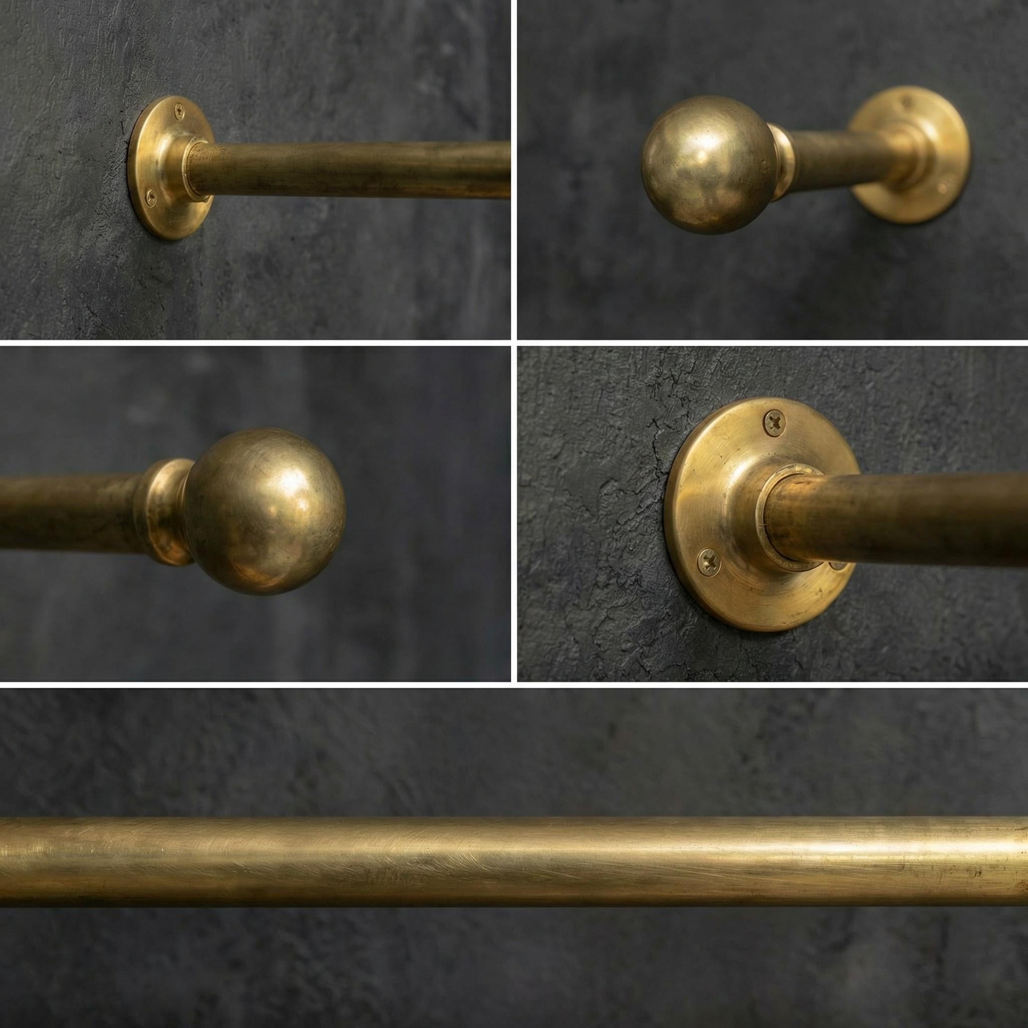 Unlacquered Wall Mount Brass Clothes Rack: Vintage Industrial Closet Hanging Bar