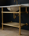 Polished Brass Sink Console: Vintage Washstand Frame With Shelf