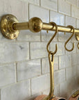 Unlacquered Brass Kitchen Rail: Handmade Wall Mounted Pot Rack with Hooks