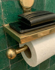 Brass Toilet Paper Holder: Antique Unlacquered Wall Mount Roll Holder with Phone Shelf