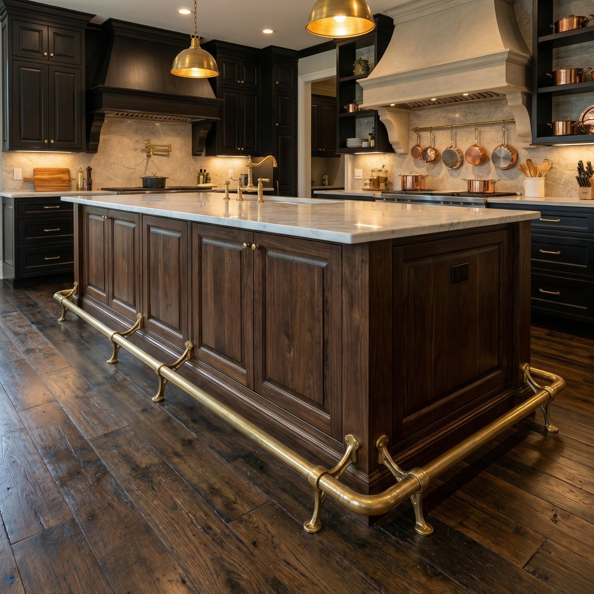 Unlacquered Brass Foot Rail for Kitchen Island: Heavy Duty Bar Footrest