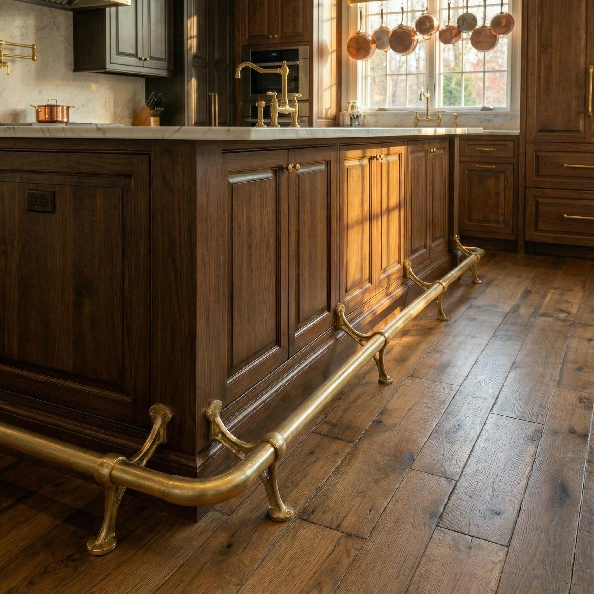 Unlacquered Brass Foot Rail for Kitchen Island: Heavy Duty Bar Footrest