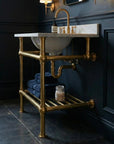 Polished Brass Sink Console: Vintage Washstand Frame With Shelf